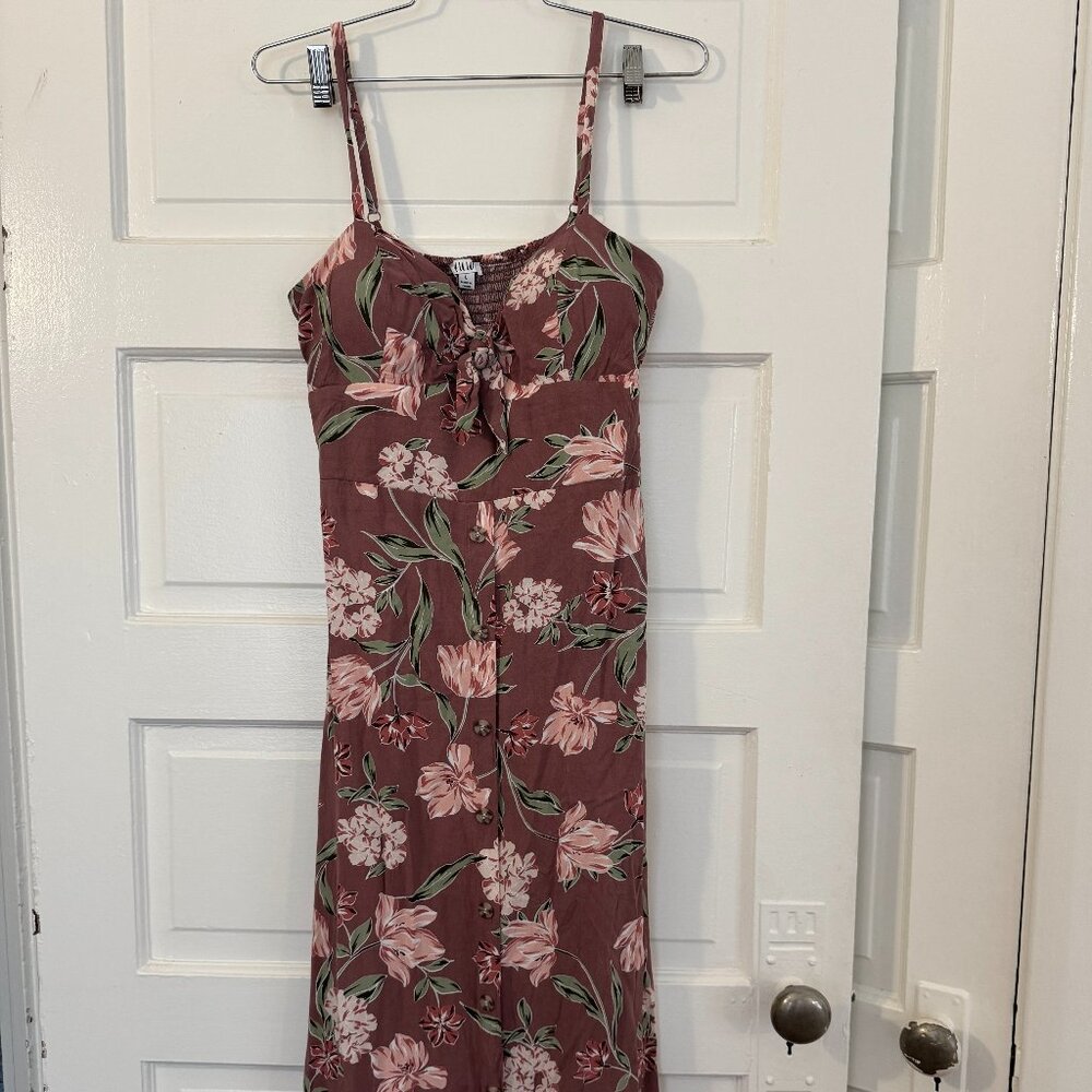 Mauve / Hawaiian AUW Retro Floral Midi Dress / Sundress - Sz L